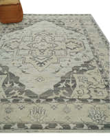 Hand Knotted Earthy Neutral Serapi Wool Rug, Charcoal, Beige and Ivory