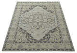Hand Knotted Earthy Neutral Serapi Wool Rug, Charcoal, Beige and Ivory