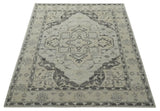 Hand Knotted Earthy Neutral Serapi Wool Rug, Charcoal, Beige and Ivory