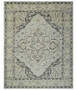 Hand Knotted Earthy Neutral Serapi Wool Rug, Charcoal, Beige and Ivory