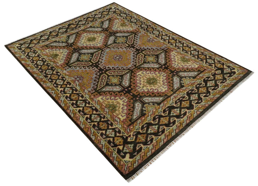 Olive, Gold, Black and Brown Oriental Traditional Hand Knotted Multi Size Wool Area Rug, Living Room and Bedroom Rug