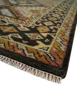 Olive, Gold, Black and Brown Oriental Traditional Hand Knotted Multi Size Wool Area Rug, Living Room and Bedroom Rug