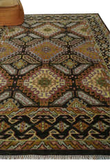 Olive, Gold, Black and Brown Oriental Traditional Hand Knotted Multi Size Wool Area Rug, Living Room and Bedroom Rug