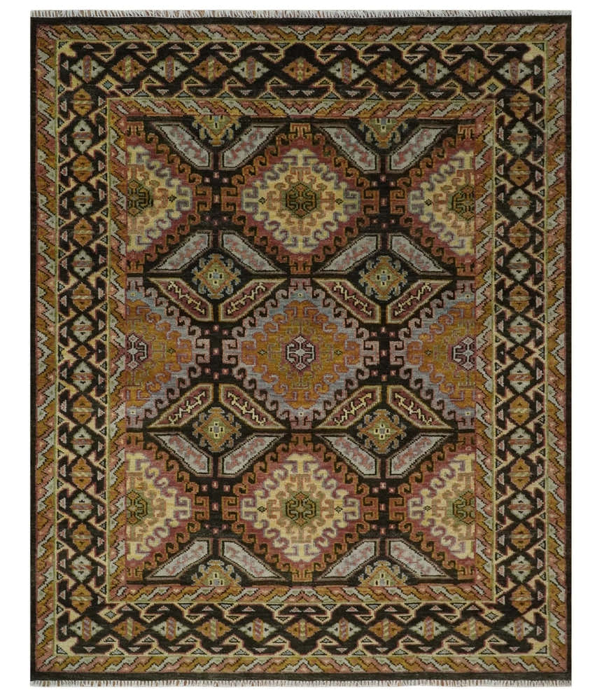 Olive, Gold, Black and Brown Oriental Traditional Hand Knotted Multi Size Wool Area Rug, Living Room and Bedroom Rug