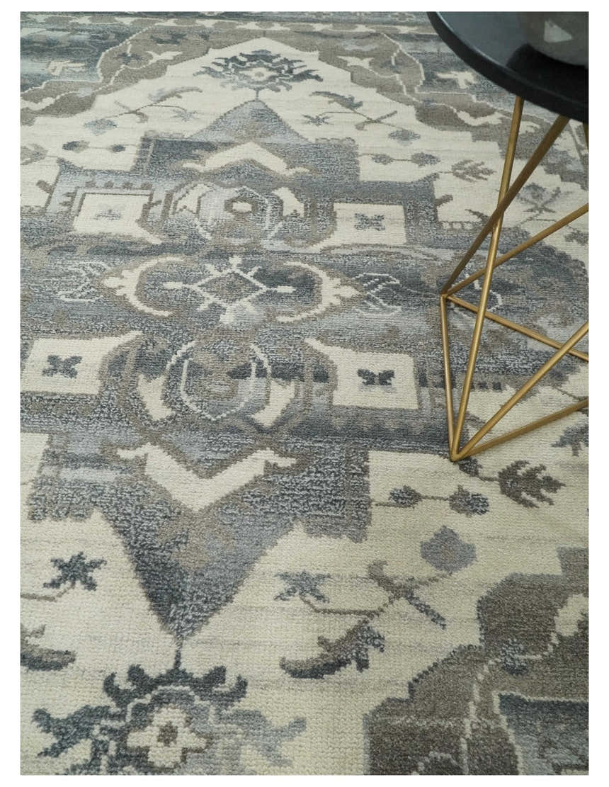 Hand Knotted Gray, Beige and Charcoal Traditional Heriz Serapi Multi size Wool Area Rug, Kids, Living Room and Bedroom Rug