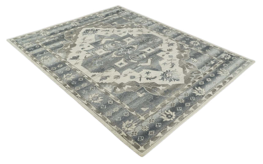 Hand Knotted Gray, Beige and Charcoal Traditional Heriz Serapi Multi size Wool Area Rug, Kids, Living Room and Bedroom Rug