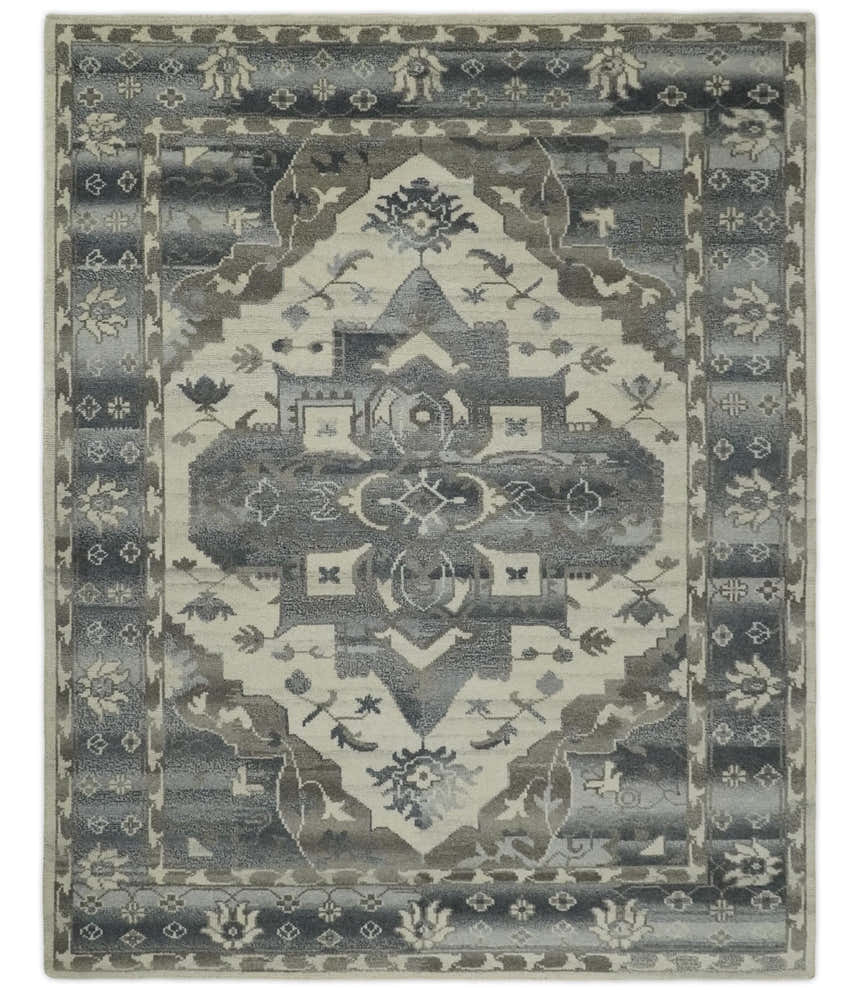 Hand Knotted Gray, Beige and Charcoal Traditional Heriz Serapi Multi size Wool Area Rug, Kids, Living Room and Bedroom Rug