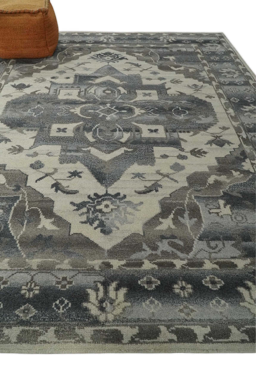 Hand Knotted Gray, Beige and Charcoal Traditional Heriz Serapi Multi size Wool Area Rug, Kids, Living Room and Bedroom Rug