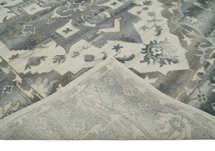 Hand Knotted Gray, Beige and Charcoal Traditional Heriz Serapi Multi size Wool Area Rug, Kids, Living Room and Bedroom Rug