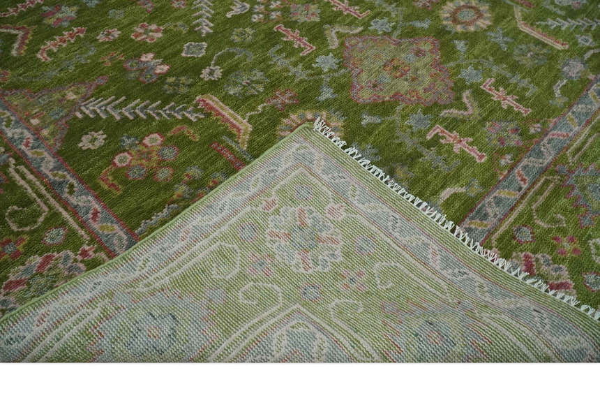 Hand Knotted Green and Silver Traditional Multi Size Antique Wool Area Rug