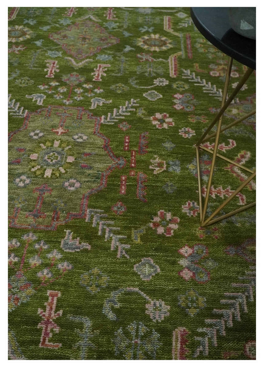 Hand Knotted Green and Silver Traditional Multi Size Antique Wool Area Rug