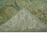 Hand Knotted Green, Olive and Teal Traditional Dragon Oushak Design Custom Made wool rug