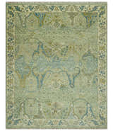 Hand Knotted Green, Olive and Teal Traditional Dragon Oushak Design Custom Made wool rug