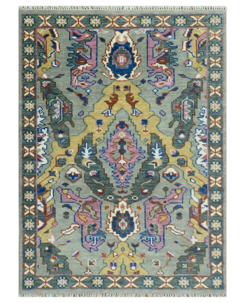 Hand knotted Green, Pink and Gold Traditional large design Antique Oushak Custom Made wool Area Rug