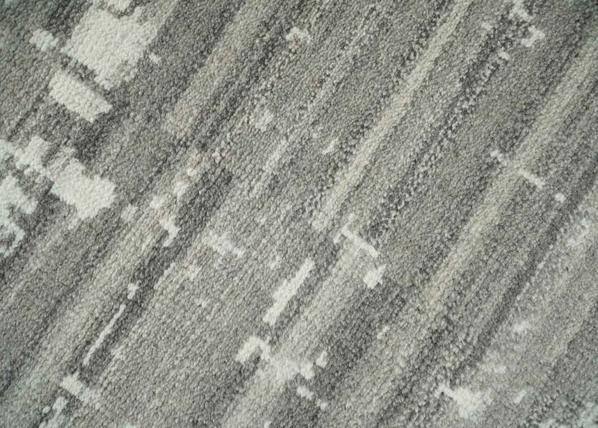 Hand Knotted Ivory and Charcoal Traditional Abstract Natural Wool Custom Made Area Rug, Kids, Living Room and Bedroom Rug