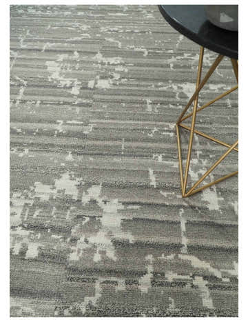 Hand Knotted Ivory and Charcoal Traditional Abstract Natural Wool Custom Made Area Rug, Kids, Living Room and Bedroom Rug