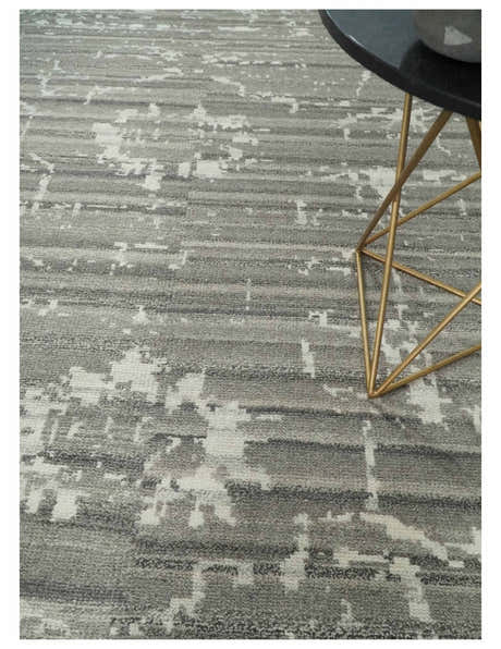 Hand Knotted Ivory and Charcoal Traditional Abstract Natural Wool Custom Made Area Rug, Kids, Living Room and Bedroom Rug