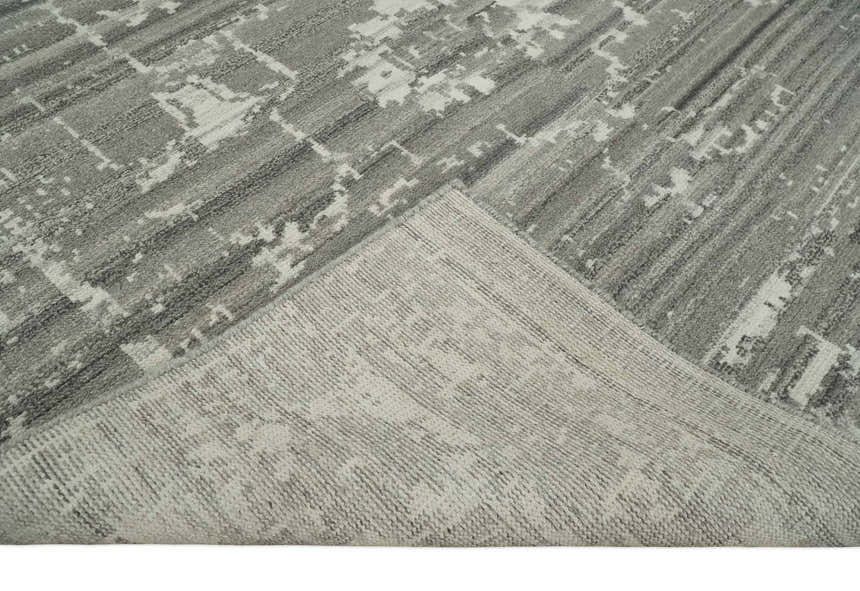 Hand Knotted Ivory and Charcoal Traditional Abstract Natural Wool Custom Made Area Rug, Kids, Living Room and Bedroom Rug