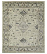 Custom Made Hand Knotted Ivory and Charcoal Traditional Tribal Natural Wool Area Rug, Kids, Living Room and Bedroom Rug