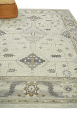 Custom Made Hand Knotted Ivory and Charcoal Traditional Tribal Natural Wool Area Rug, Kids, Living Room and Bedroom Rug