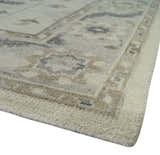 Custom Made Hand Knotted Ivory and Charcoal Traditional Tribal Natural Wool Area Rug, Kids, Living Room and Bedroom Rug