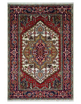 Hand Knotted Ivory, Brown and Blue Traditional Antique Style Wool Area Rug