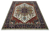 Hand Knotted Ivory, Brown and Blue Traditional Antique Style Wool Area Rug