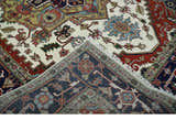 Hand Knotted Ivory, Brown and Blue Traditional Antique Style Wool Area Rug