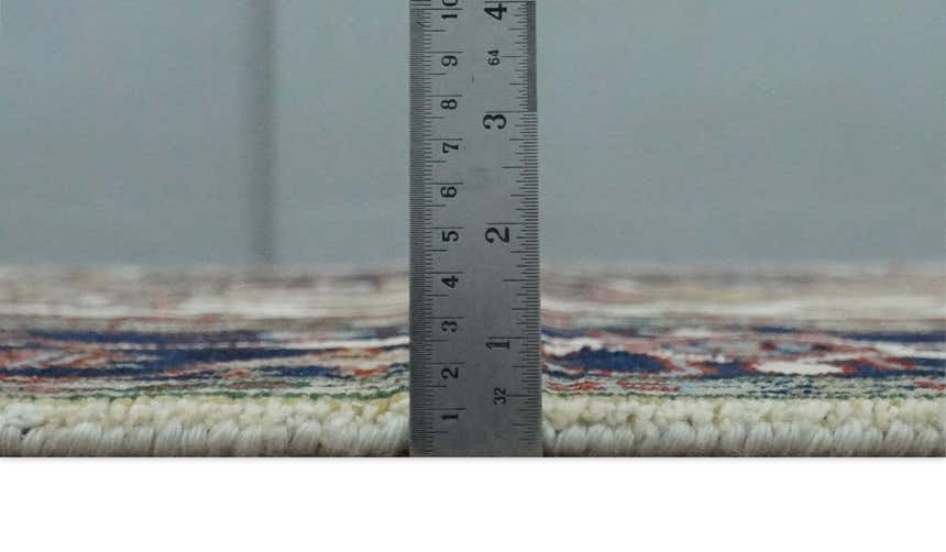 Hand Knotted Ivory, Brown and Blue Traditional Antique Style Wool Area Rug