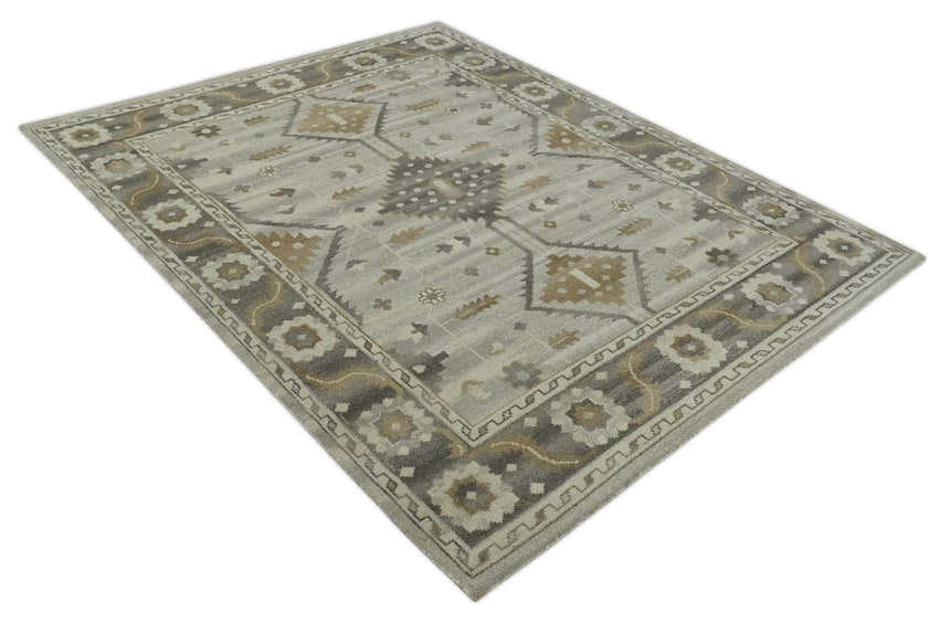 Hand Knotted Ivory, Charcoal and Beige Traditional Floral Multi Size Wool Area Rug