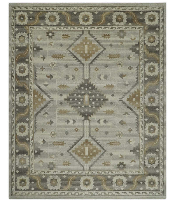 Hand Knotted Ivory, Charcoal and Beige Traditional Floral Multi Size Wool Area Rug