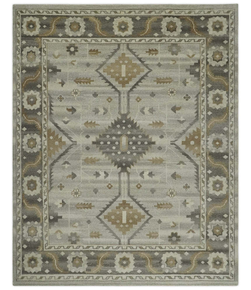 Hand Knotted Ivory, Charcoal and Beige Traditional Floral Multi Size Wool Area Rug