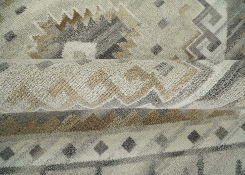 Hand Knotted Ivory, Charcoal and Beige Traditional Medallion Natural Wool Custom Made Area Rug, Kids, Living Room and Bedroom Rug