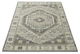 Hand Knotted Ivory, Charcoal and Beige Traditional Medallion Natural Wool Custom Made Area Rug, Kids, Living Room and Bedroom Rug