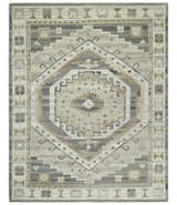 Hand Knotted Ivory, Charcoal and Beige Traditional Medallion Natural Wool Custom Made Area Rug, Kids, Living Room and Bedroom Rug