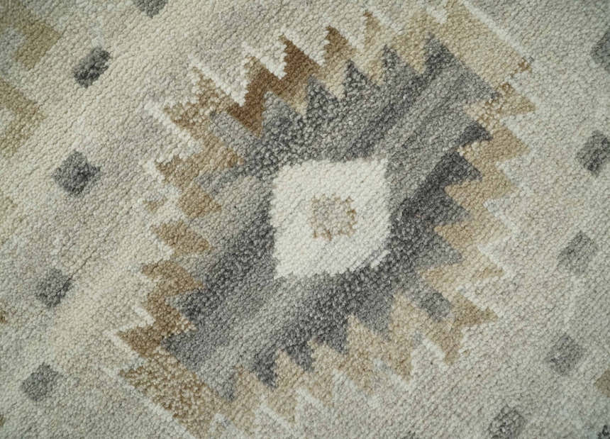 Hand Knotted Ivory, Charcoal and Beige Traditional Medallion Natural Wool Custom Made Area Rug, Kids, Living Room and Bedroom Rug