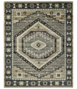 Hand Knotted Ivory, Charcoal and Beige Traditional Medallion Natural Wool Multi Size Area Rug, Kids, Living Room and Bedroom Rug