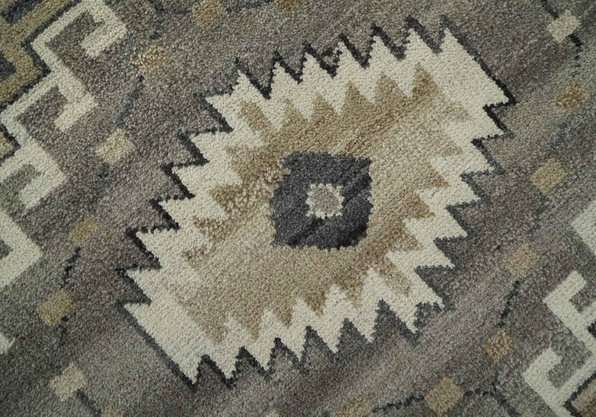Hand Knotted Ivory, Charcoal and Beige Traditional Medallion Natural Wool Multi Size Area Rug, Kids, Living Room and Bedroom Rug