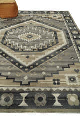 Hand Knotted Ivory, Charcoal and Beige Traditional Medallion Natural Wool Multi Size Area Rug, Kids, Living Room and Bedroom Rug