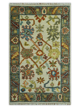 Hand Knotted Ivory, Charcoal and Blue Traditional Oriental Oushak Multi size Wool Area Rug