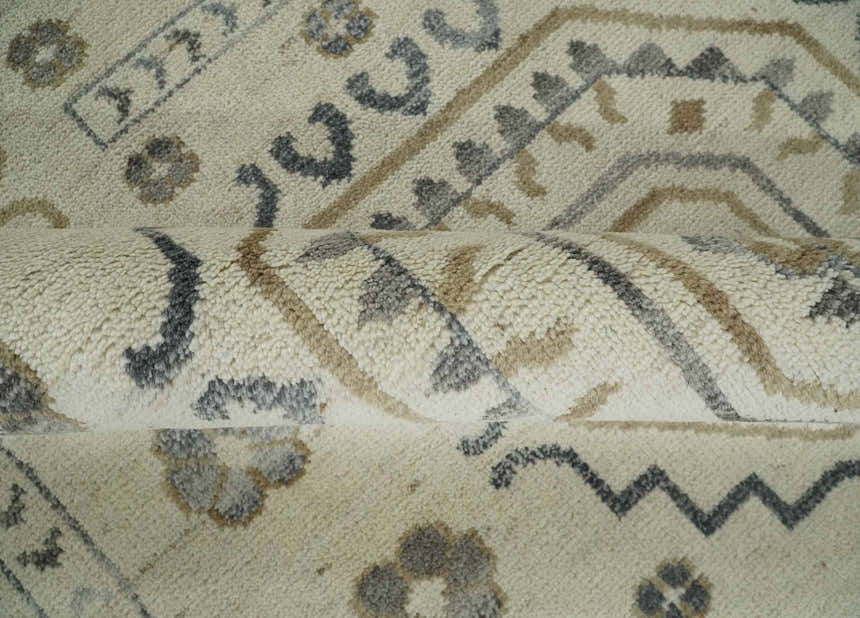 Hand Knotted Ivory, Gray and Beige Traditional Medallion Natural Wool Custom Made Area Rug, Kids, Living Room and Bedroom Rug