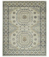 Hand Knotted Ivory, Gray and Beige Traditional Medallion Natural Wool Custom Made Area Rug, Kids, Living Room and Bedroom Rug