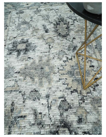 Hand Knotted Ivory, Silver and Beige Traditional Made with Blended Wool Multi Size Rug