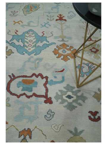Hand Knotted Ivory Traditional Vintage Style colorful Multi size Oushak Wool Area Rug