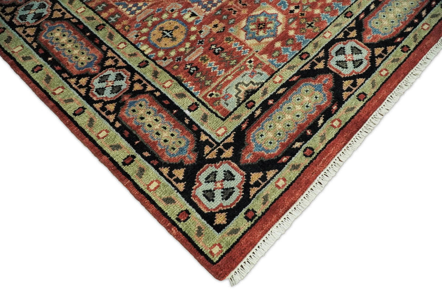 Hand Knotted Traditional Kazak Medallion Rust and Black Multi Size wool Area Rug
