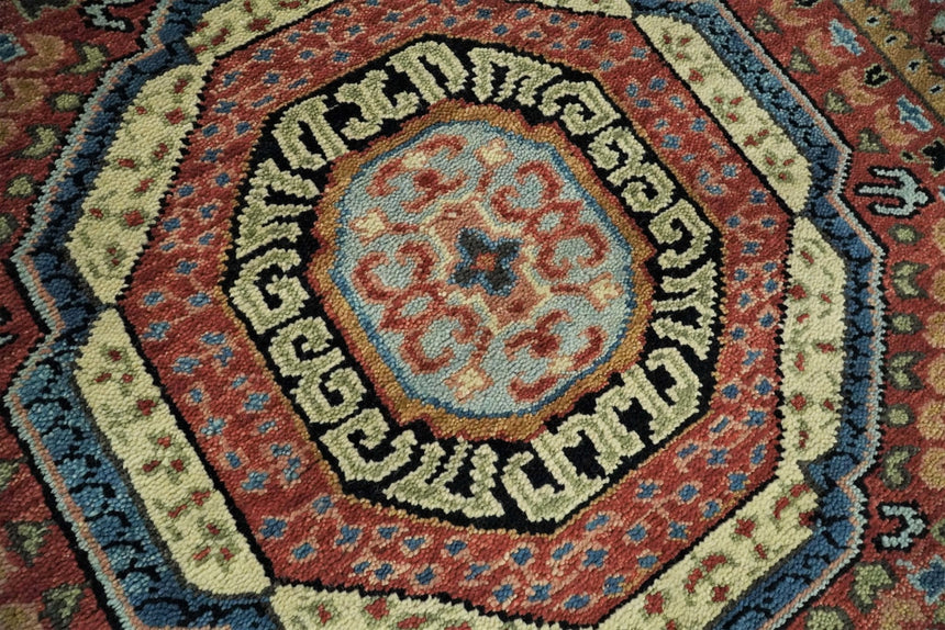 Hand Knotted Traditional Kazak Medallion Rust and Black Multi Size wool Area Rug