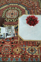 Hand Knotted Traditional Kazak Medallion Rust and Black Multi Size wool Area Rug