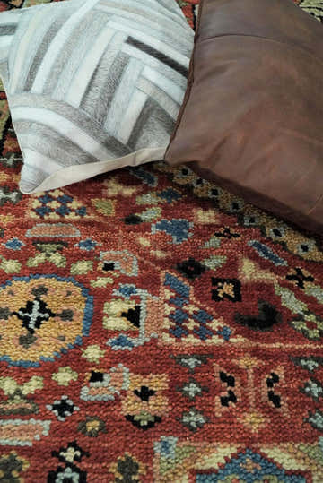 Hand Knotted Traditional Kazak Medallion Rust and Black Multi Size wool Area Rug