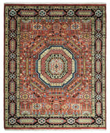 Hand Knotted Traditional Kazak Medallion Rust and Black Multi Size wool Area Rug