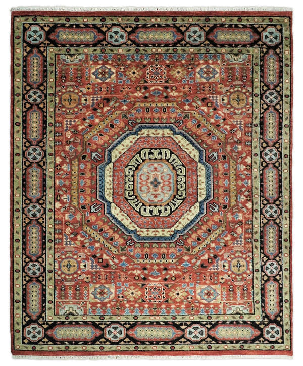 Hand Knotted Traditional Kazak Medallion Rust and Black Multi Size wool Area Rug
